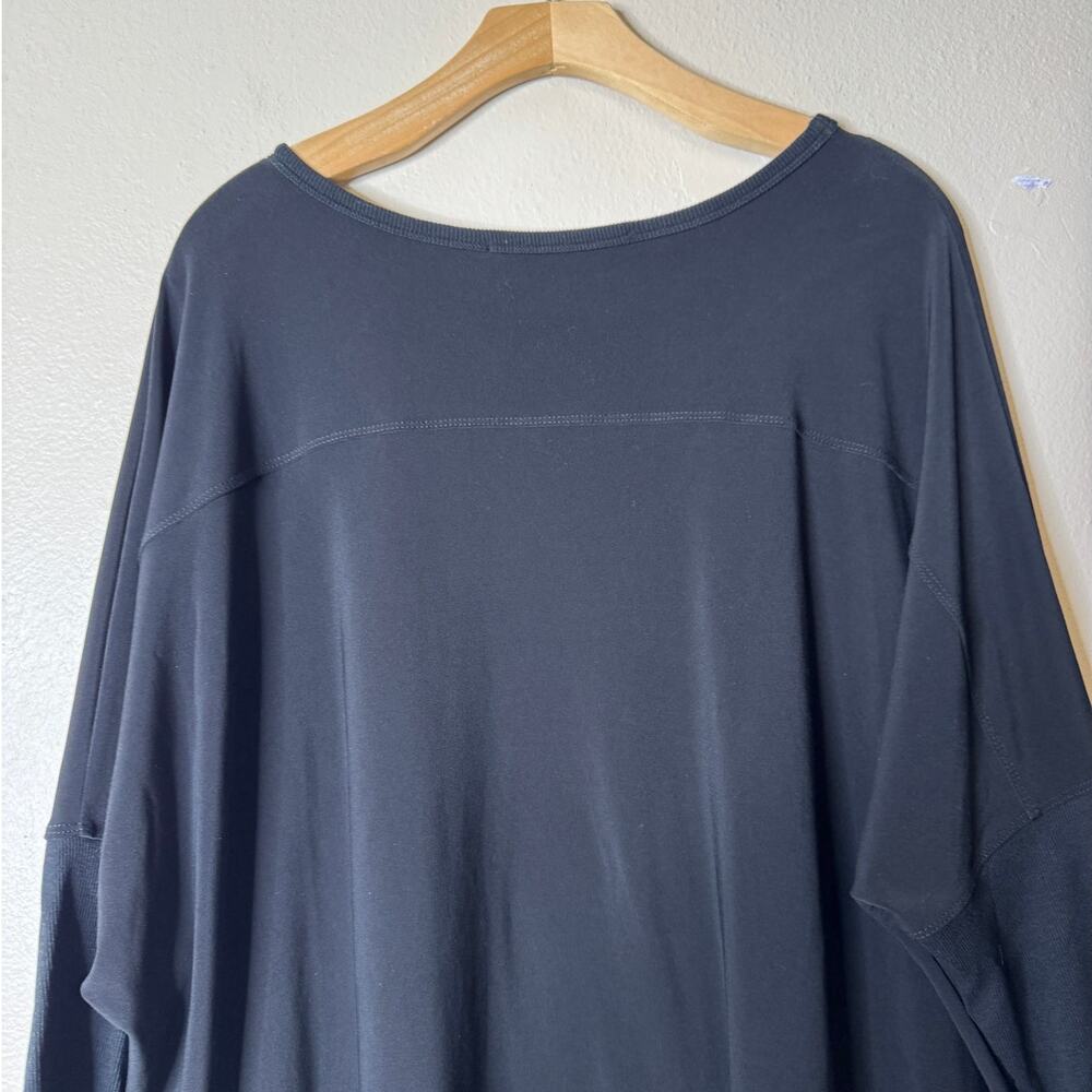 Sympli 16 Black Matte Jersey and Knit Dolman 3/4 Sleeve Asymmetric Tunic Top - Picture 5 of 6